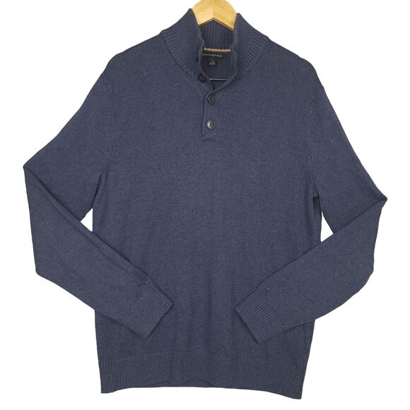 Banana Republic Men's Wool Pullover Sweater Sz Large 1/4 Button Ribbed Mock Neck - Picture 2 of 9